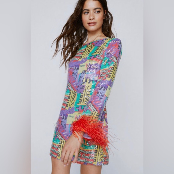 nasty gal rainbow sequin dress Multi Rainbow Disc Sequin Mini Dress